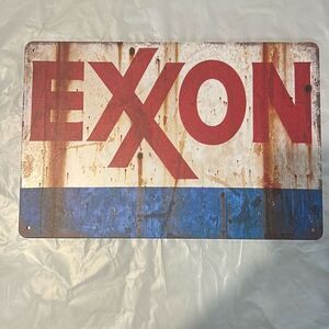 Exxon Gasoline Vintage-Style Tin Sign – 12” x 8” | Reproduction Garage Decor